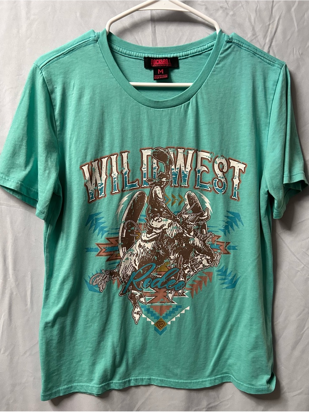 Rock & Roll Cowgirl Turquoise Wild West Rodeo Graphic Short Sleeve Tee
